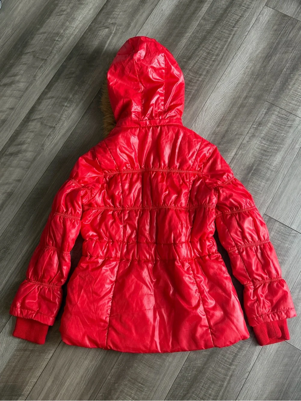 Vtg Y2K Southpole Women’s XL Red Puffer Coat w Removable Faux-Fur Trimmed Hood